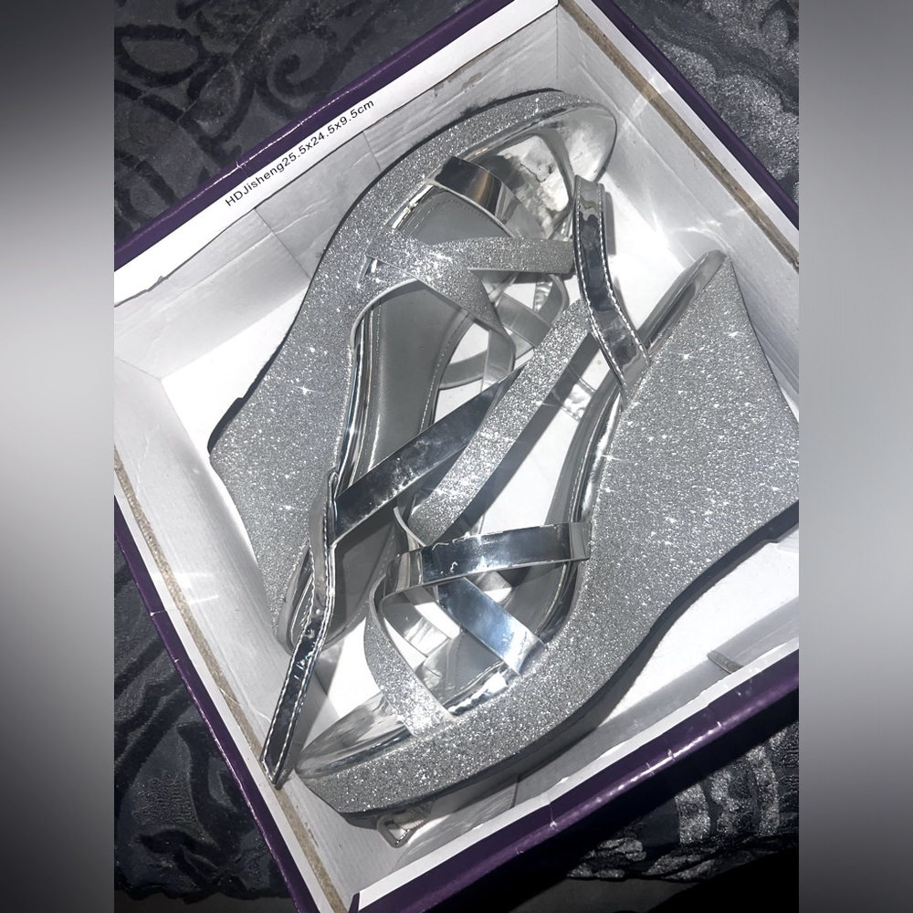 Silver wedge sandals sparkling bling